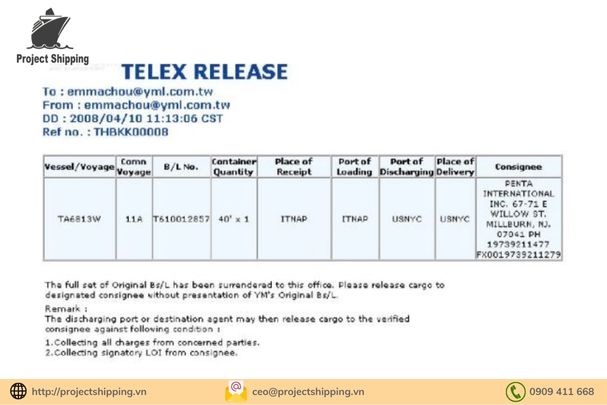 Telex Release Bill Of Lading là gì?