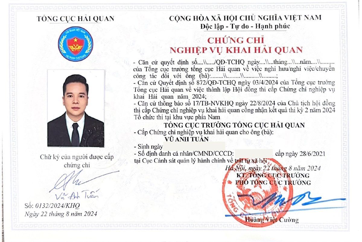 Chứng chỉ nghiệp vụ khai hải quan số 0132/2024/KHQ của đại lý hải quan Project Shipping