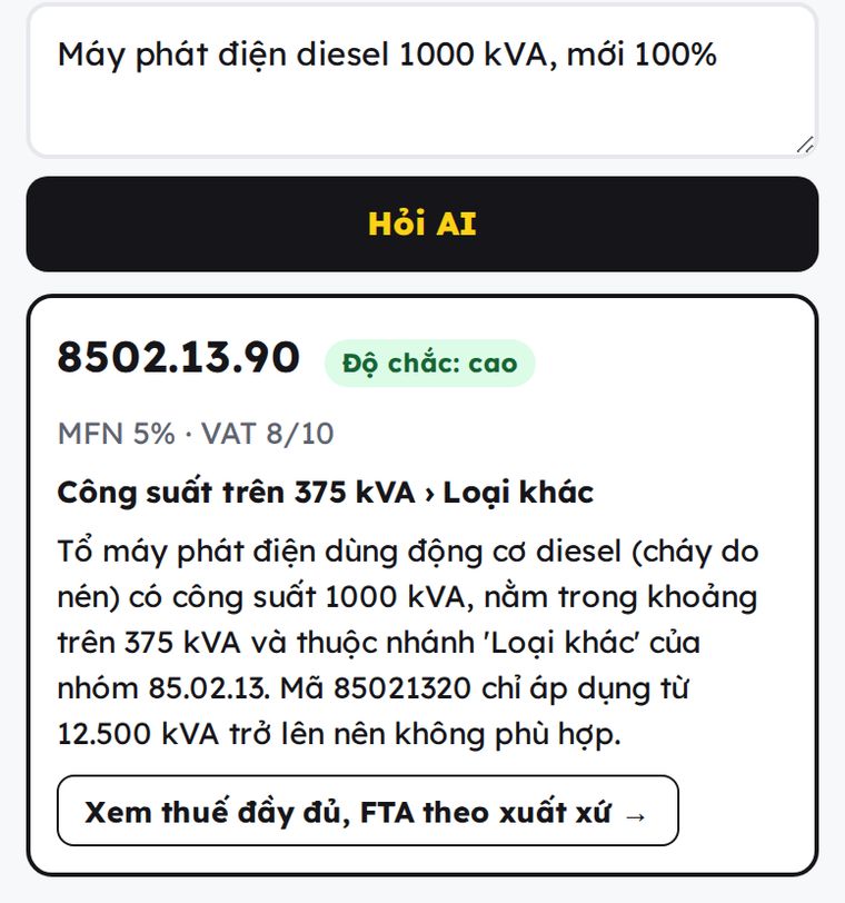 Tra cứu mã HS code bằng trợ lý AI: gợi ý mã kèm lý do